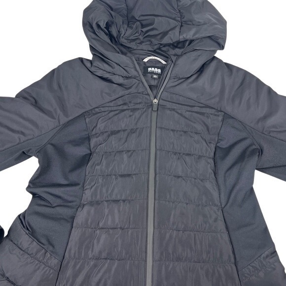 Bass Outdoor Womens Black‎ Hybrid Puffer Jacket Hooded Full Zip Size M - Picture 3 of 7